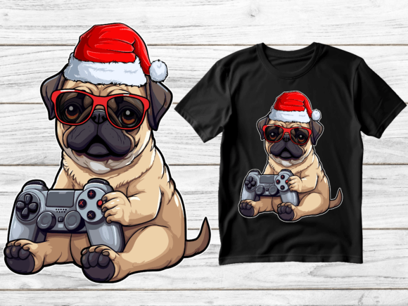 Adorable Holiday Cheer: Pug Dog Playing Game Wearing Santa Hat