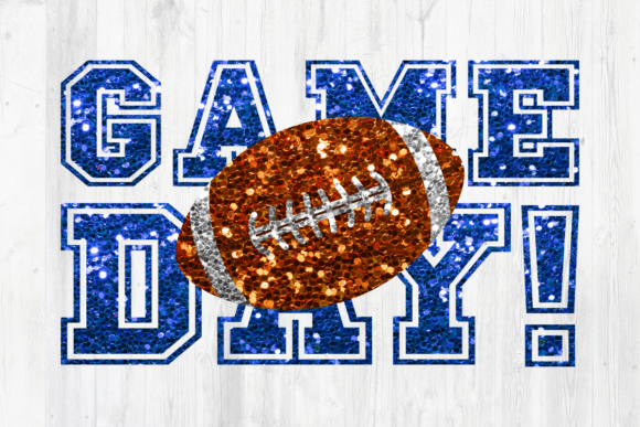 Football Game Day Blue Glitter PNG for Creative Projects