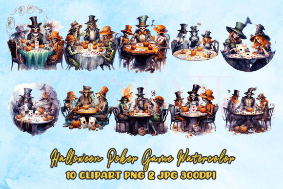 Halloween Poker Game Watercolor Clipart: A Creative Resource for Festive Designs